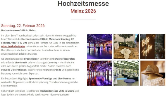 <img src=“***.jpg“ alt=“Hochzeitsmesse Mainz 22.02.2026″