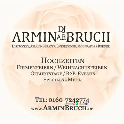 Das ist das Logo von "www.ArminBruch.de". Discjockey, Ablauf-Berater & -Planer, Entertainer, Moderator und Trau-Redner
